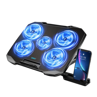 Laptop Cooling pad Laptop Cooler Stand Laptop Fan Cooling pad for 12-15.6 Inch Laptop Notebooks 5 Quiet Fans5 Angle Adjustable Laptop Cooling Stand (Black)