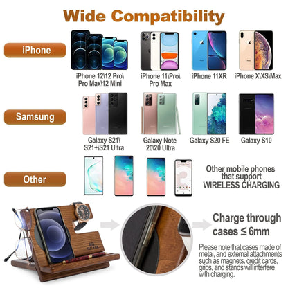 Phone Docking Station Ergonomic Wallet Stand Watch Organizer Natural Wooden Gift